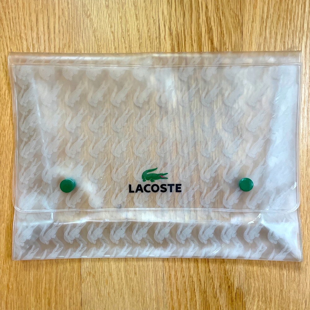 lacoste clear pouch Bag Storage snap close logo alligator 10.25”x 7.25” x 3.75”